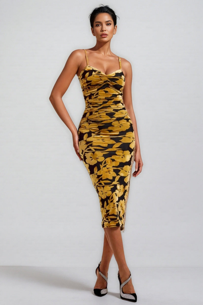 Seraphina Velvet Ruched Slip Midi Dress