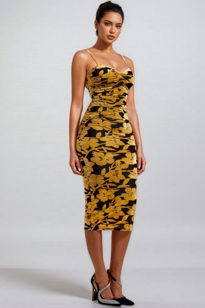 Seraphina Velvet Ruched Slip Midi Dress