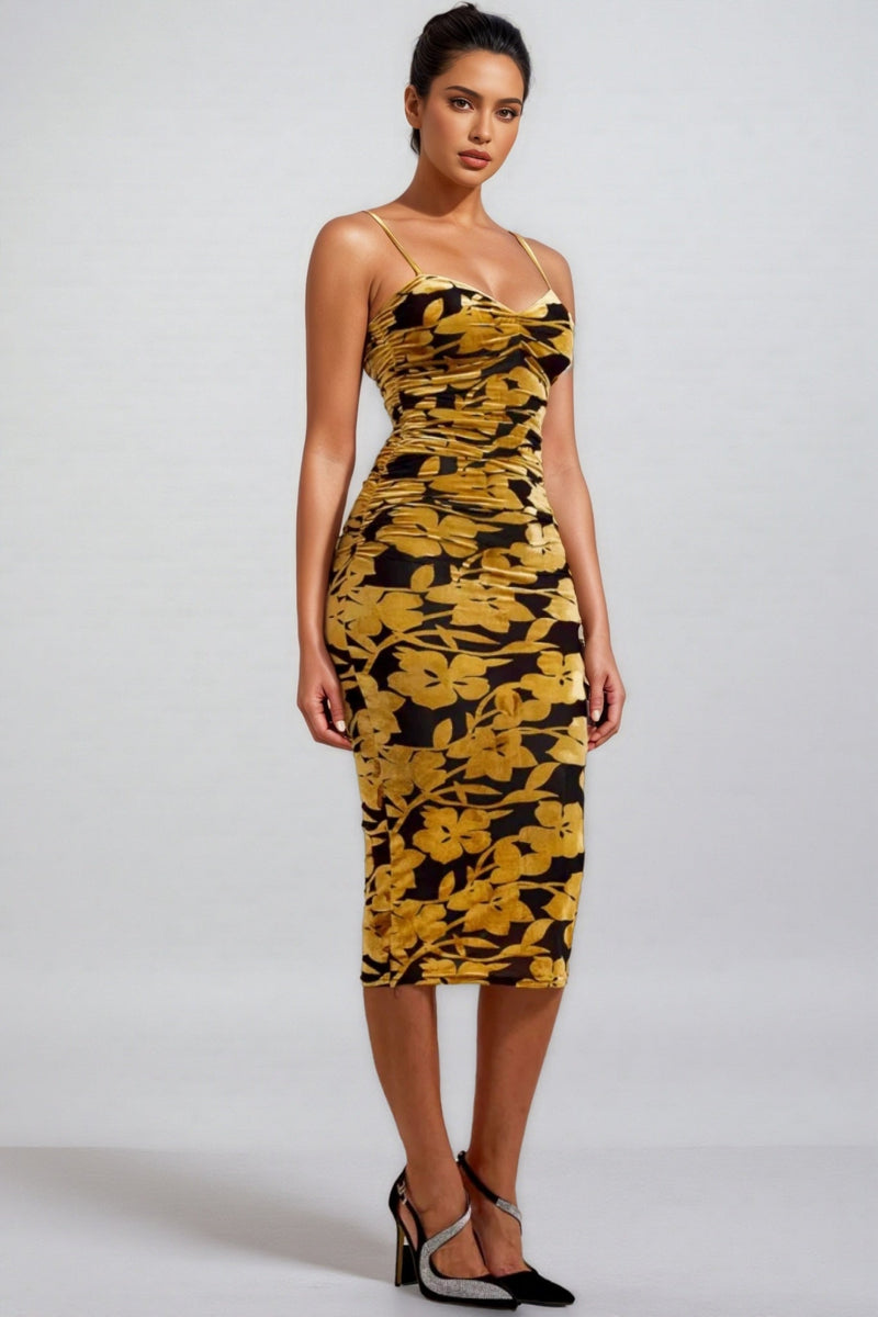 Seraphina Velvet Ruched Slip Midi Dress