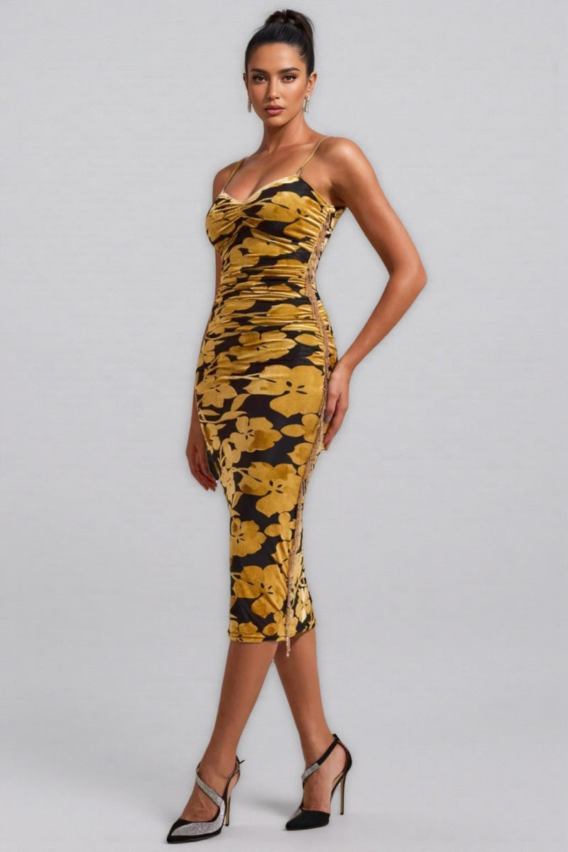 Seraphina Velvet Ruched Slip Midi Dress