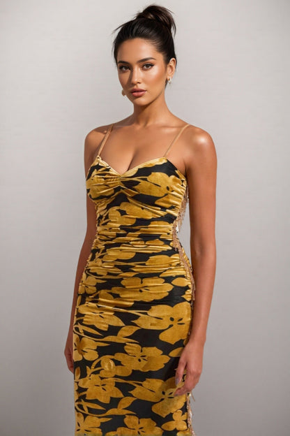 Seraphina Velvet Ruched Slip Midi Dress