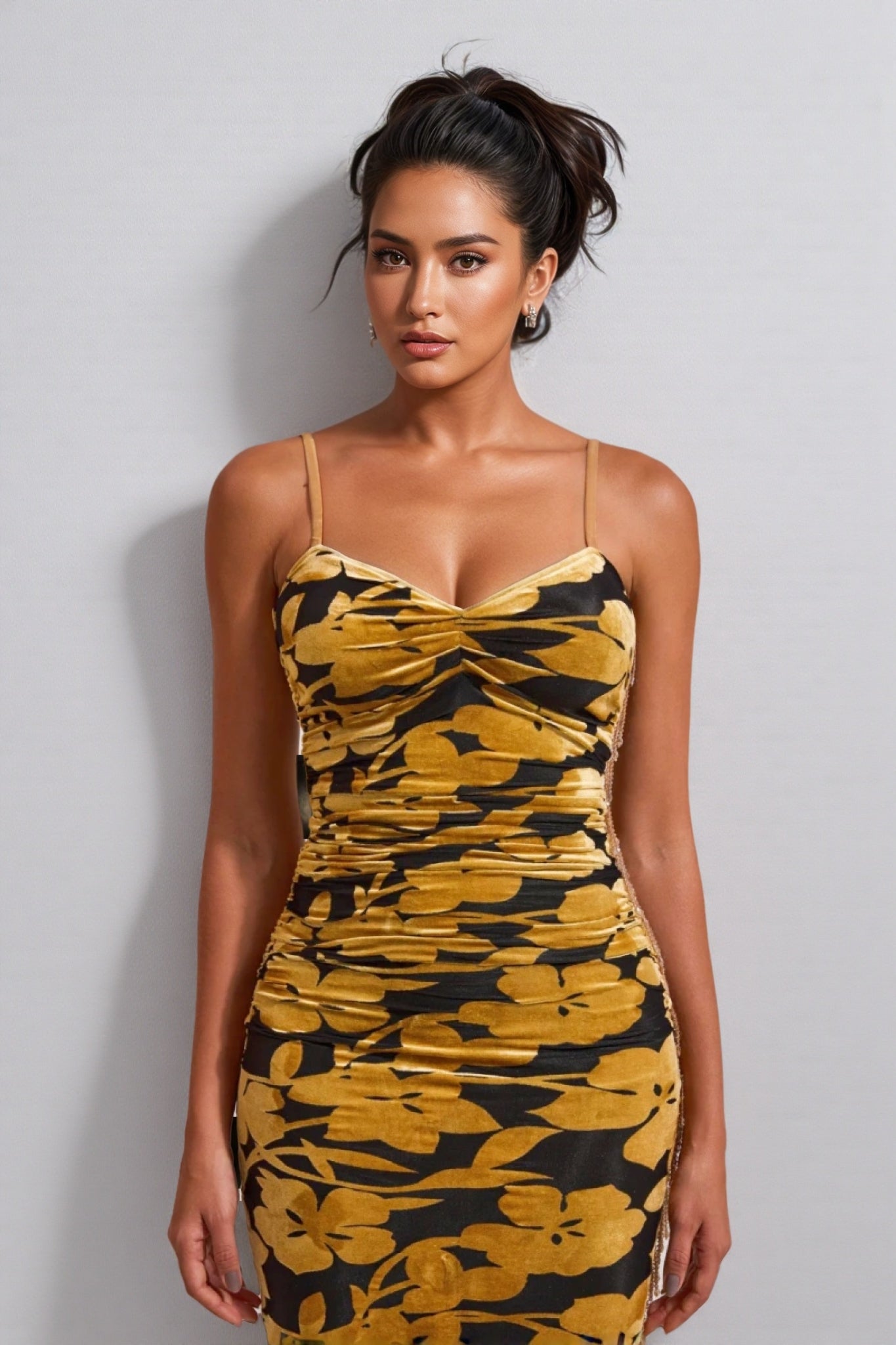 Seraphina Velvet Ruched Slip Midi Dress