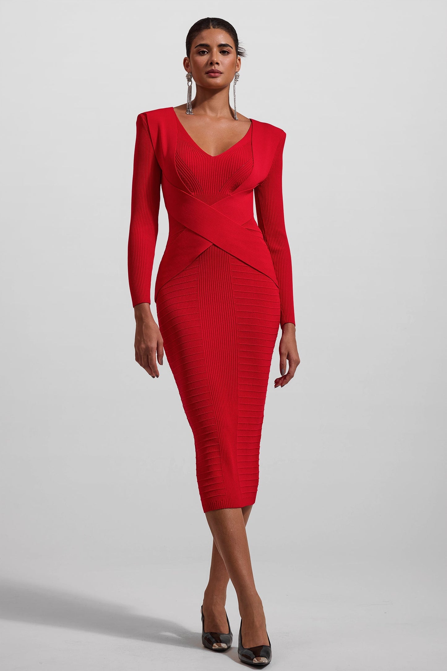Jersey V-neck Bodycon Maxi Dress