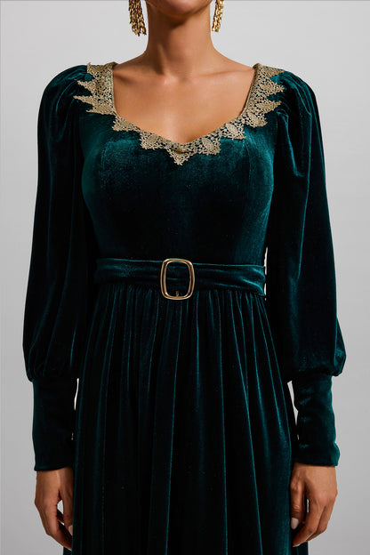 Velvet Lantern Sleeve Maxi Dress