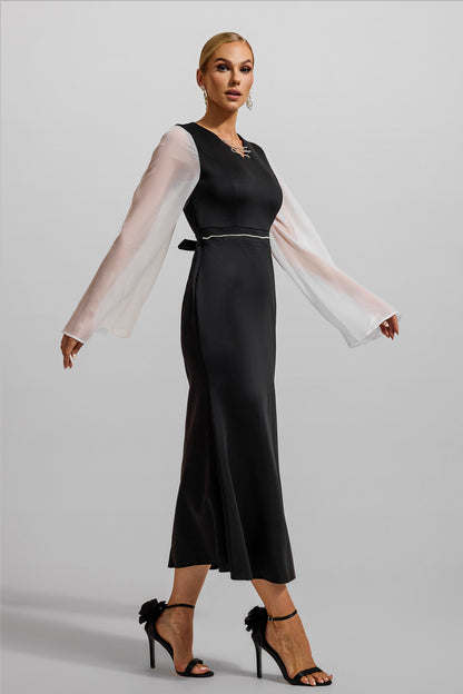 Contrast Color Rhinestone Maxi Dress