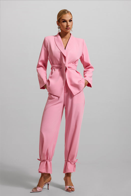 Long Sleeve Blazer & High Waist Lace Up Pants Set