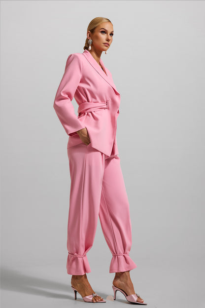 Long Sleeve Blazer & High Waist Lace Up Pants Set