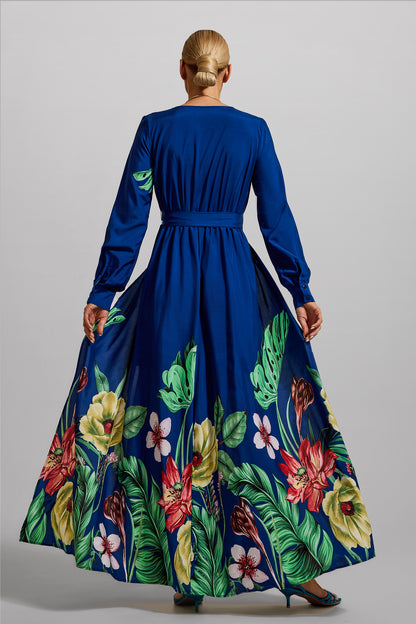 V-neck Lantern Sleeve Maxi Dress