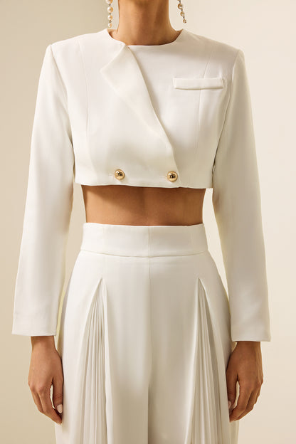 Metal Button Long Sleeve Mini Top & High Waist Pants Set