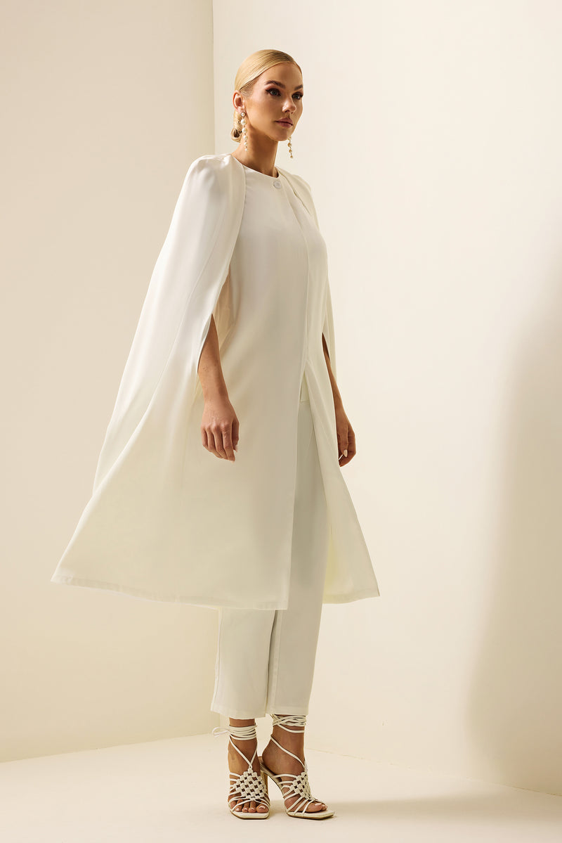 Cape Round Neck Top & High Waist Pants Set
