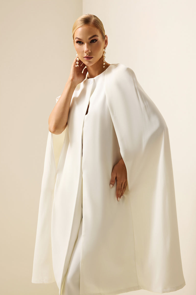 Cape Round Neck Top & High Waist Pants Set