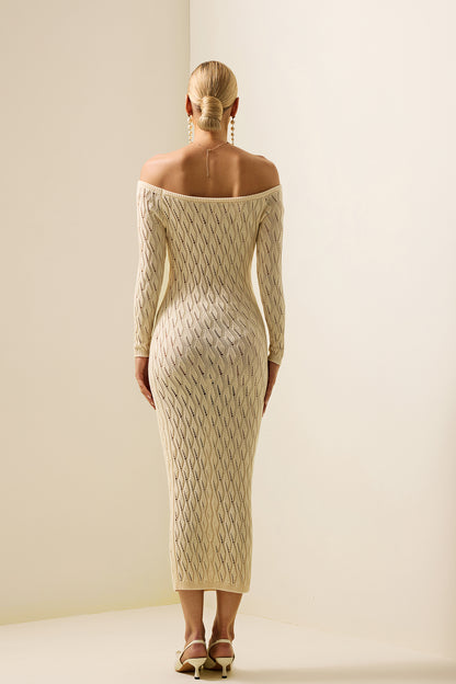Knit Off-shoulder Long Sleeve Midi Dress