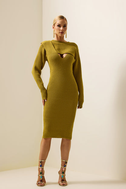 Knit Knotted Long Sleeve Midi Dress