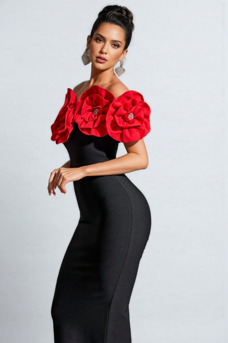 Tulip 3d Flower Bandage Midi Dress