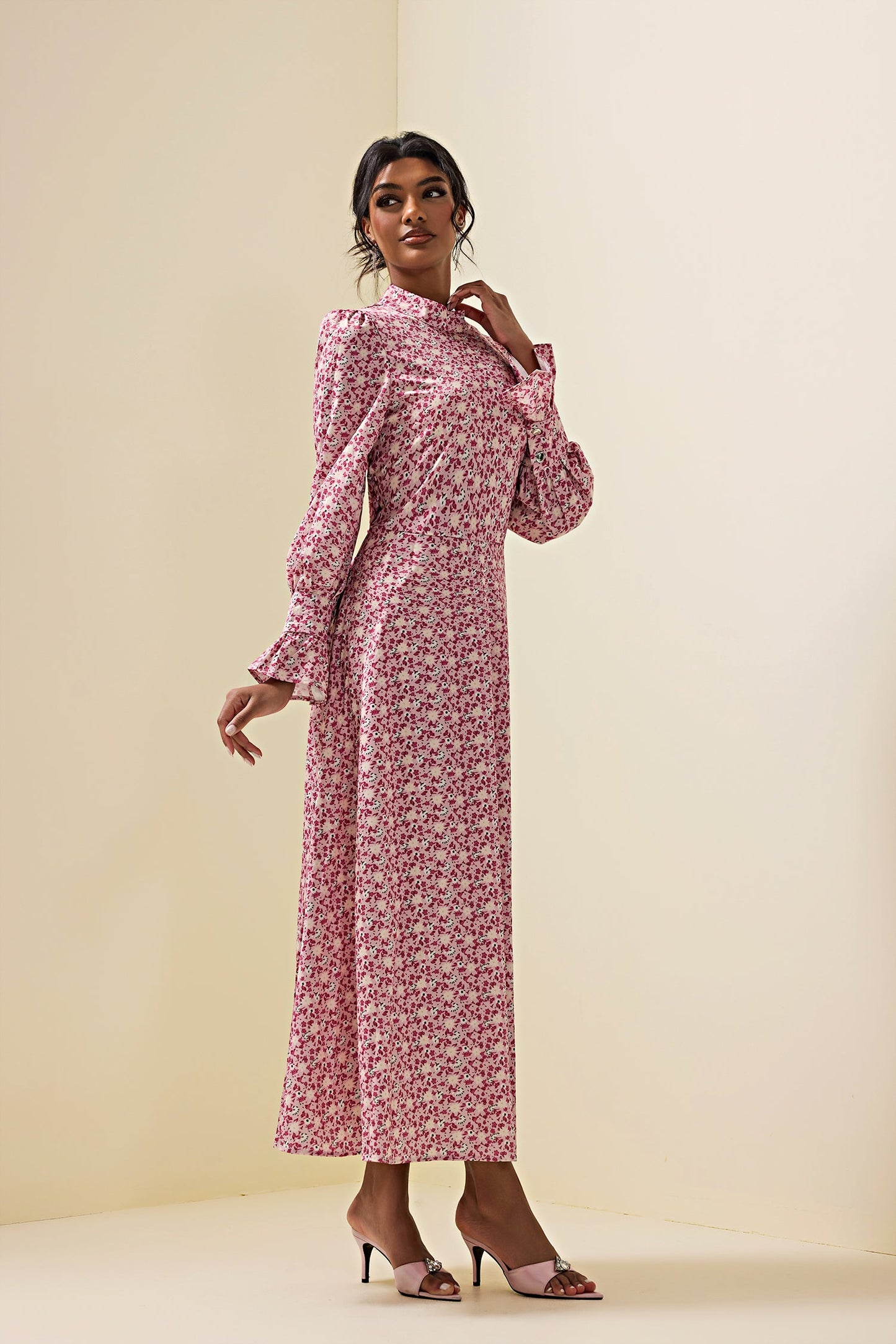 Lace Up Long Sleeve Midi Dress