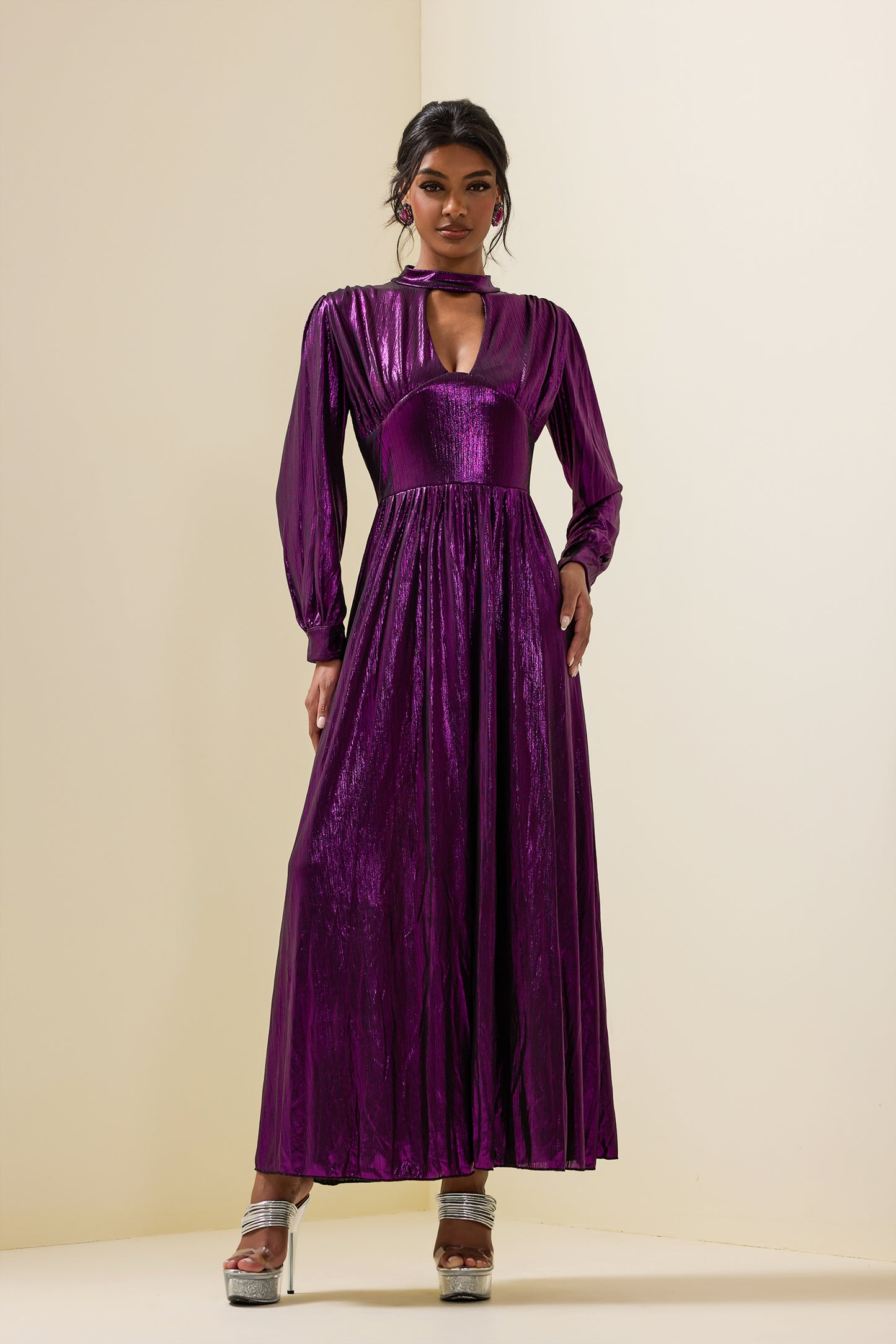 Lantern Sleeve Split Midi Dress