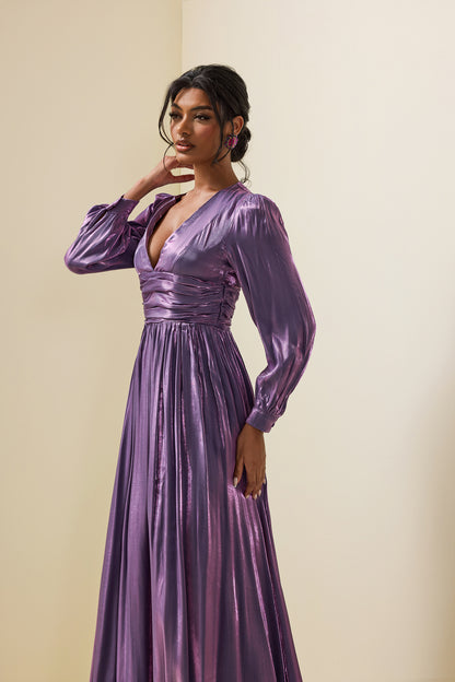 Satin Lantern Sleeve Maxi Dress