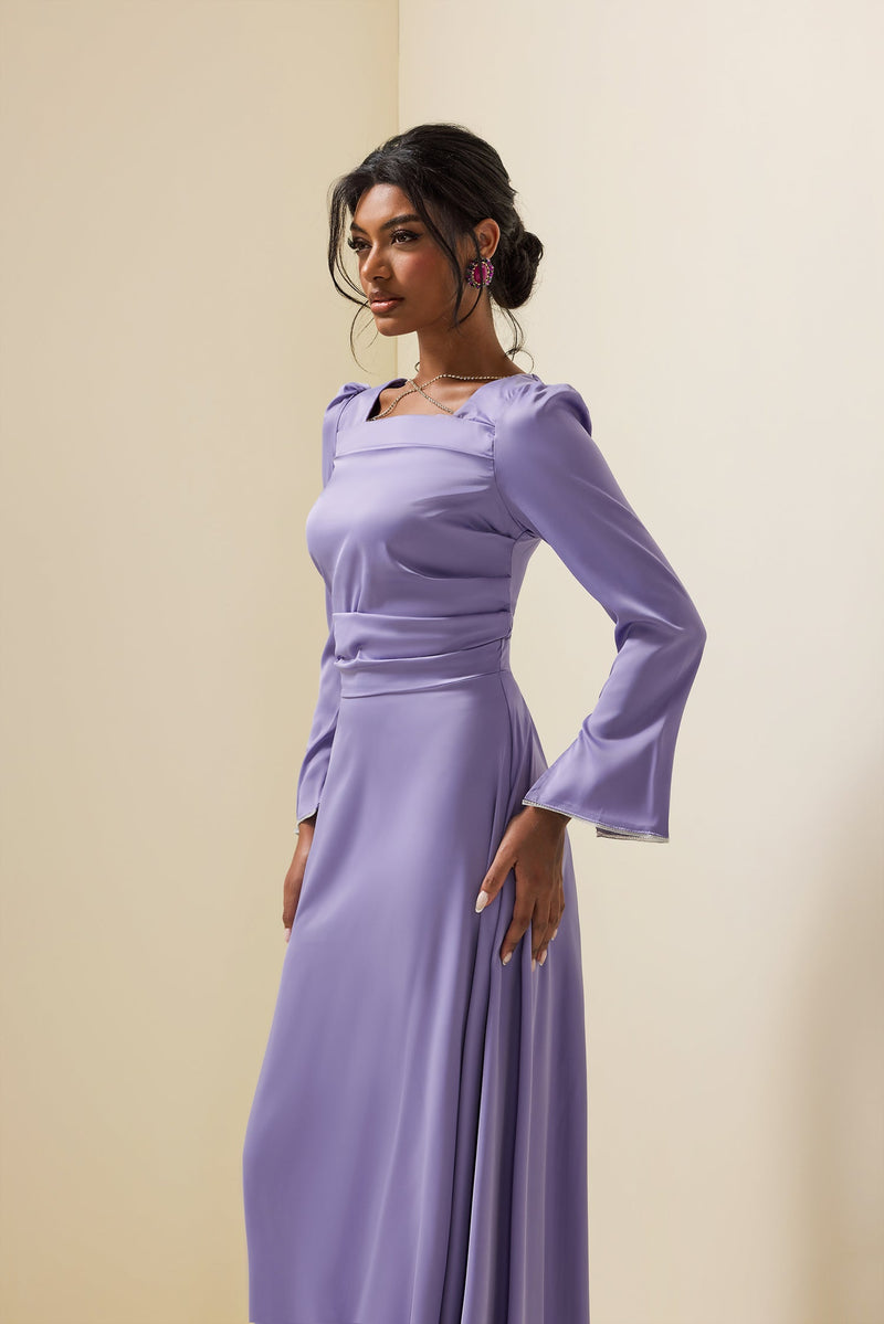 Satin Rhinestone Maxi Dress