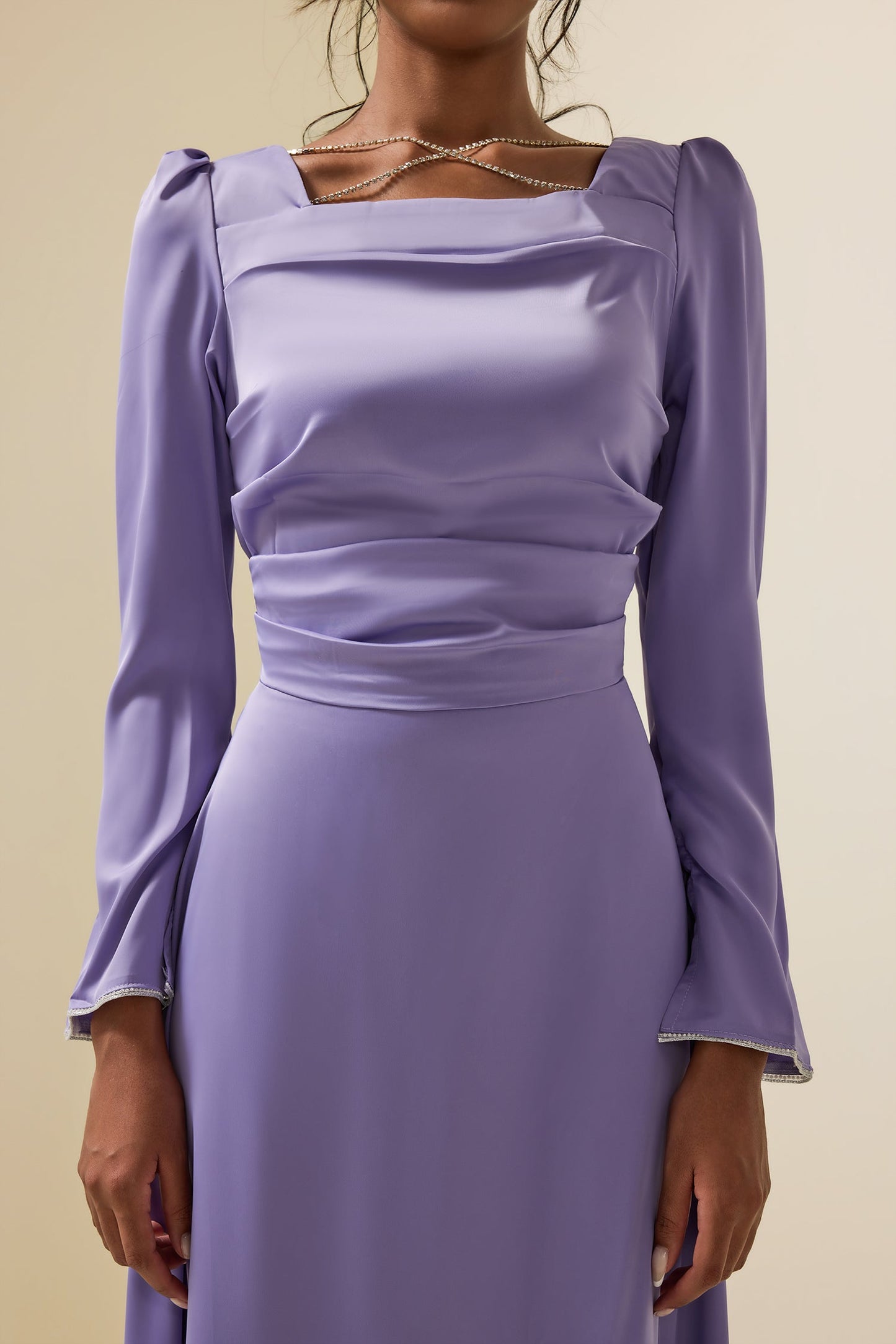 Satin Rhinestone Maxi Dress