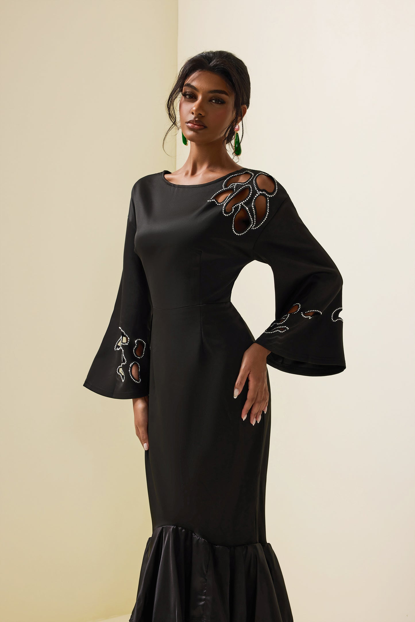 Cut-out Rhinestone Midi Dress