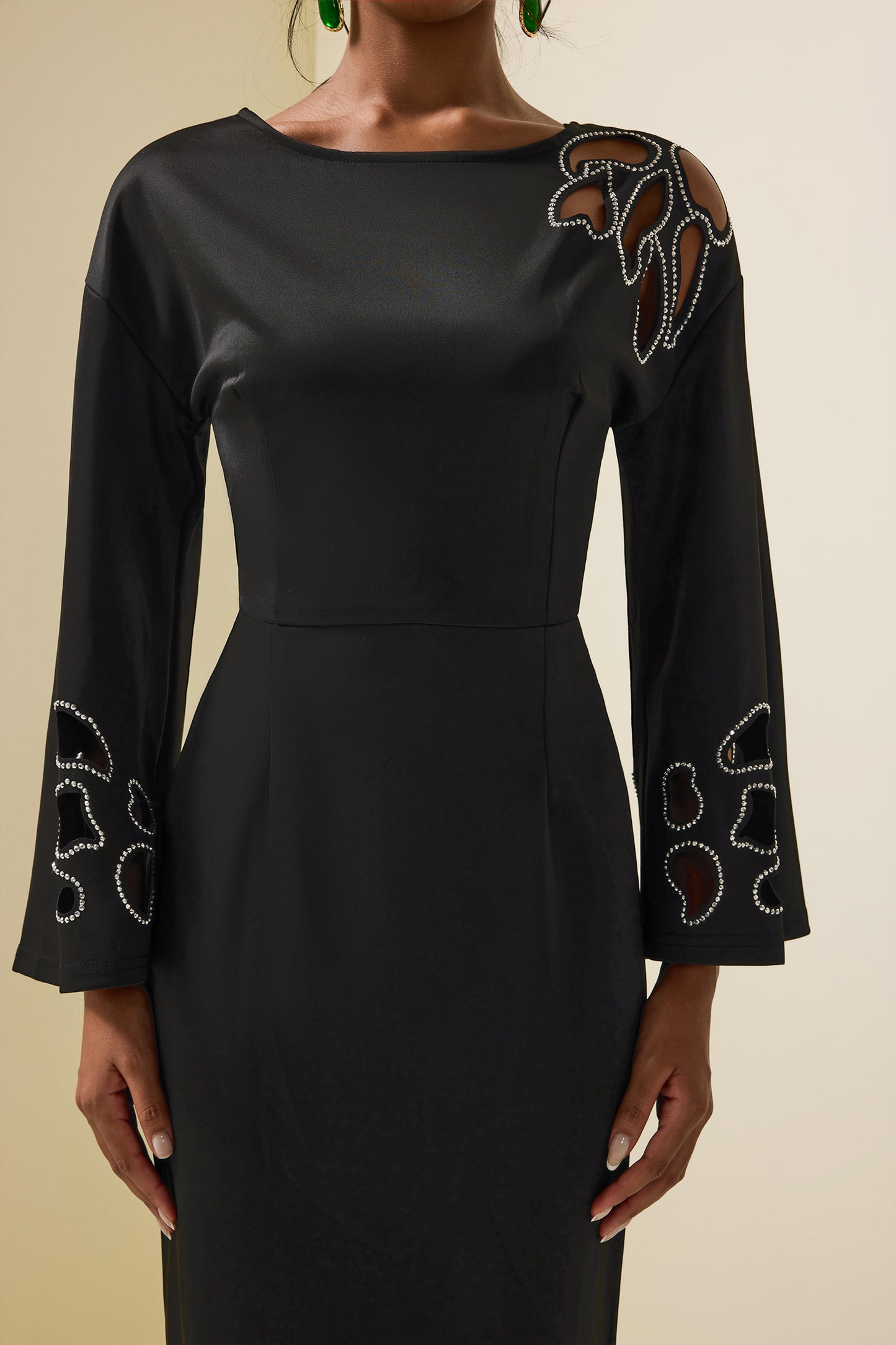 Cut-out Rhinestone Midi Dress