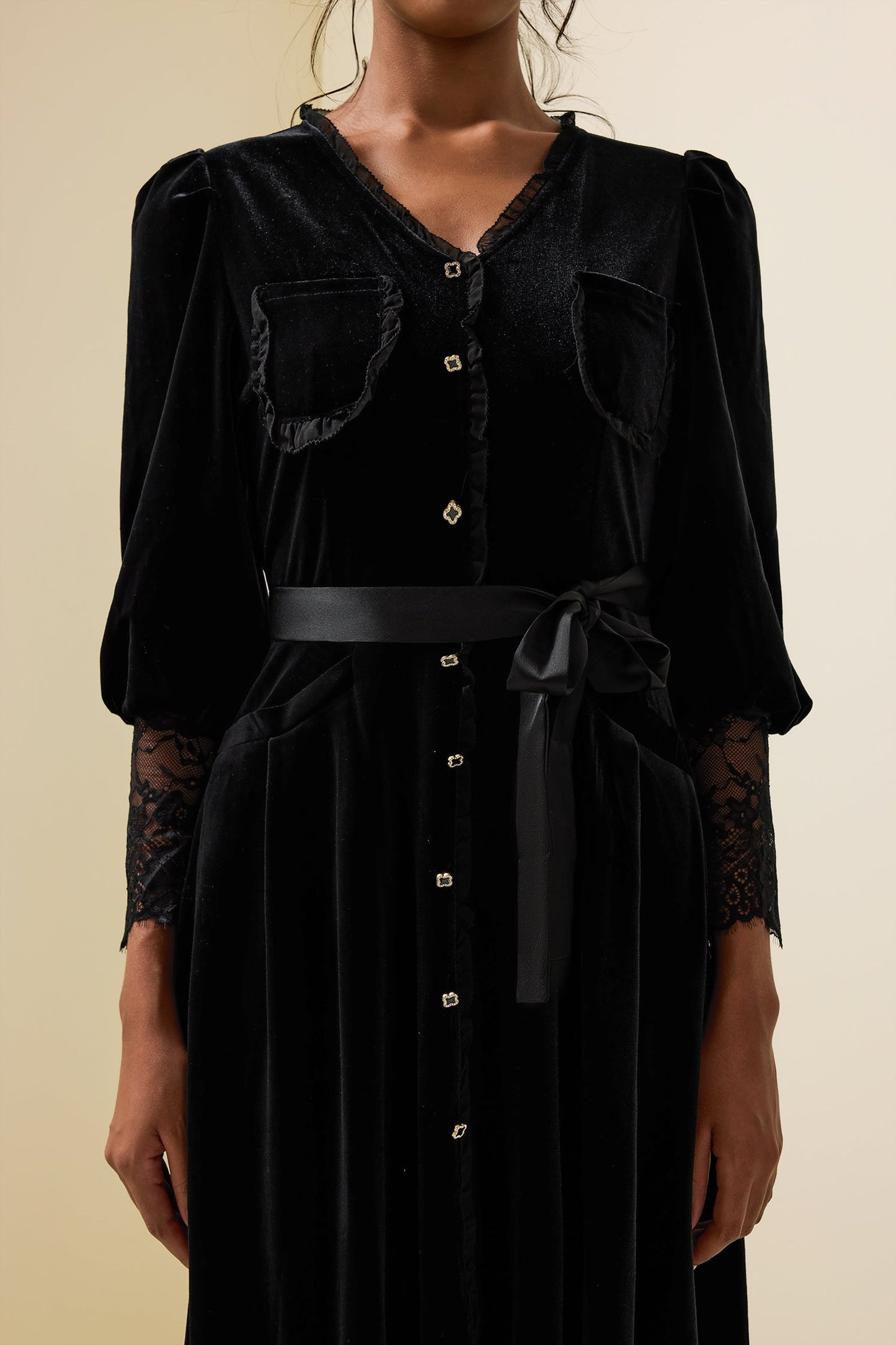 Velvet Lace Long Sleeve Midi Dress
