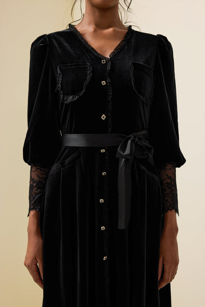 Velvet Lace Long Sleeve Midi Dress