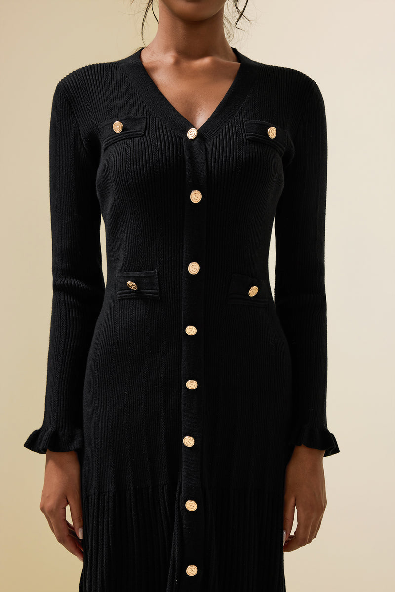 Jersey Single Breasted Long Sleeve Midi Dress