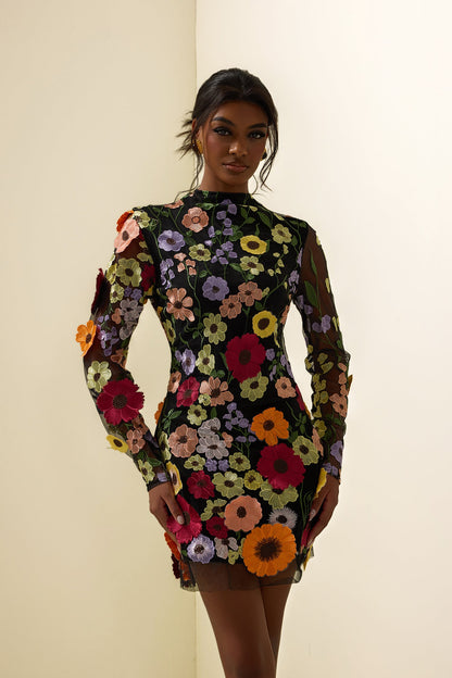 Embroidered Long Sleeve Mini Dress