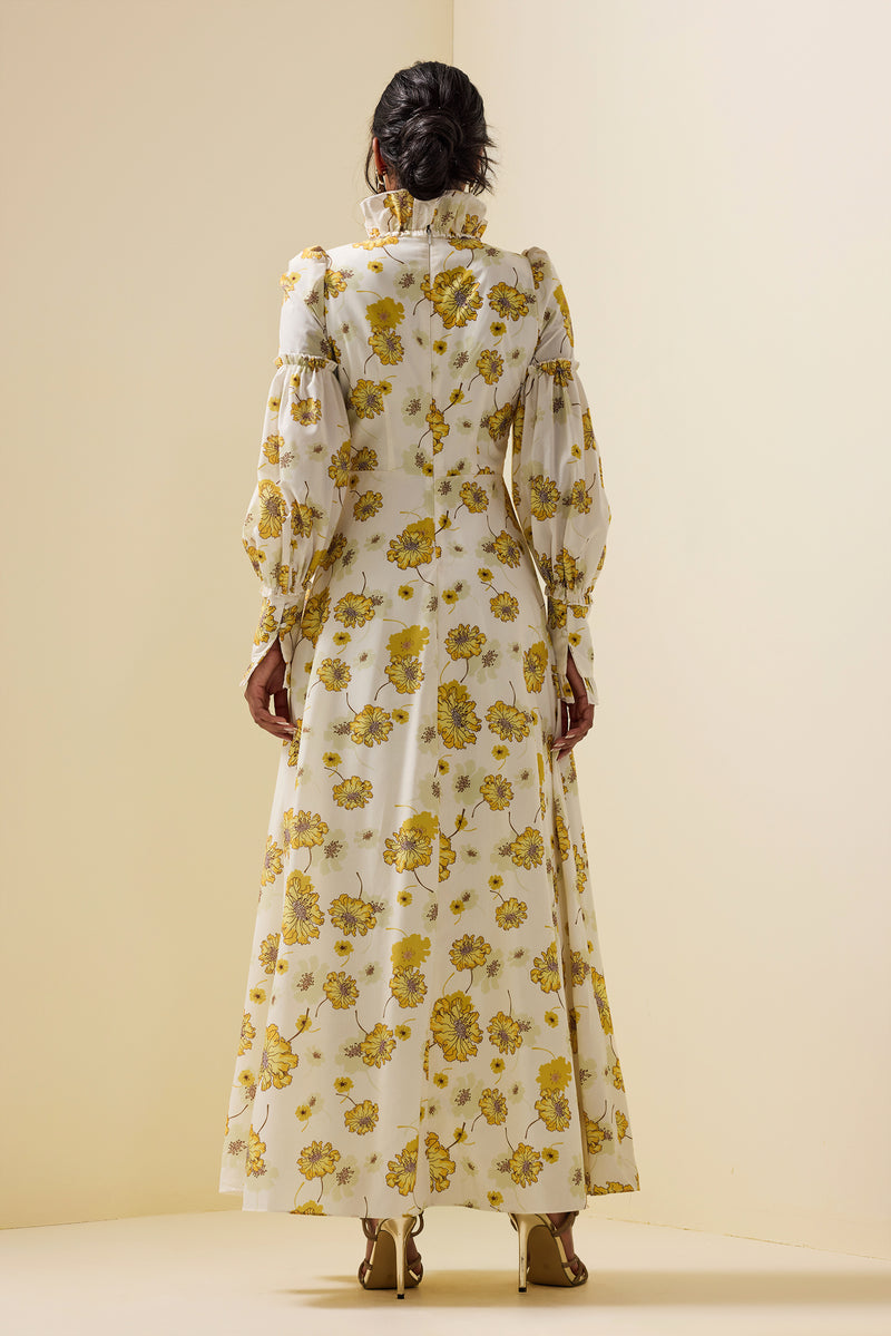 Stand Collar Lantern Sleeve Maxi Dress