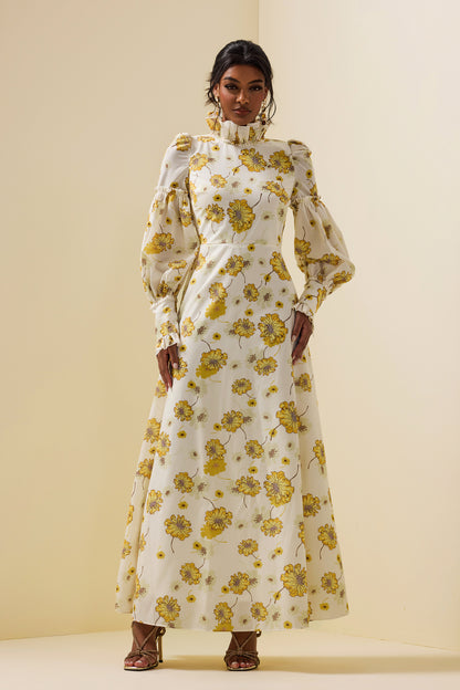 Stand Collar Lantern Sleeve Maxi Dress