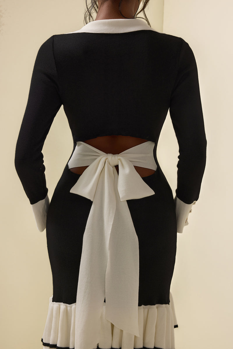 Jersey Contrast Color Frill Mini Dress