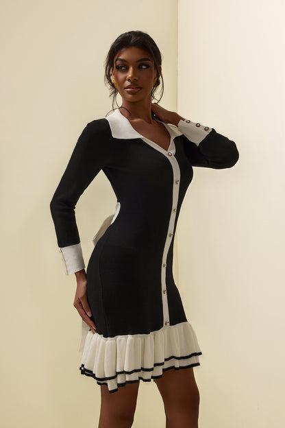 Jersey Contrast Color Frill Mini Dress
