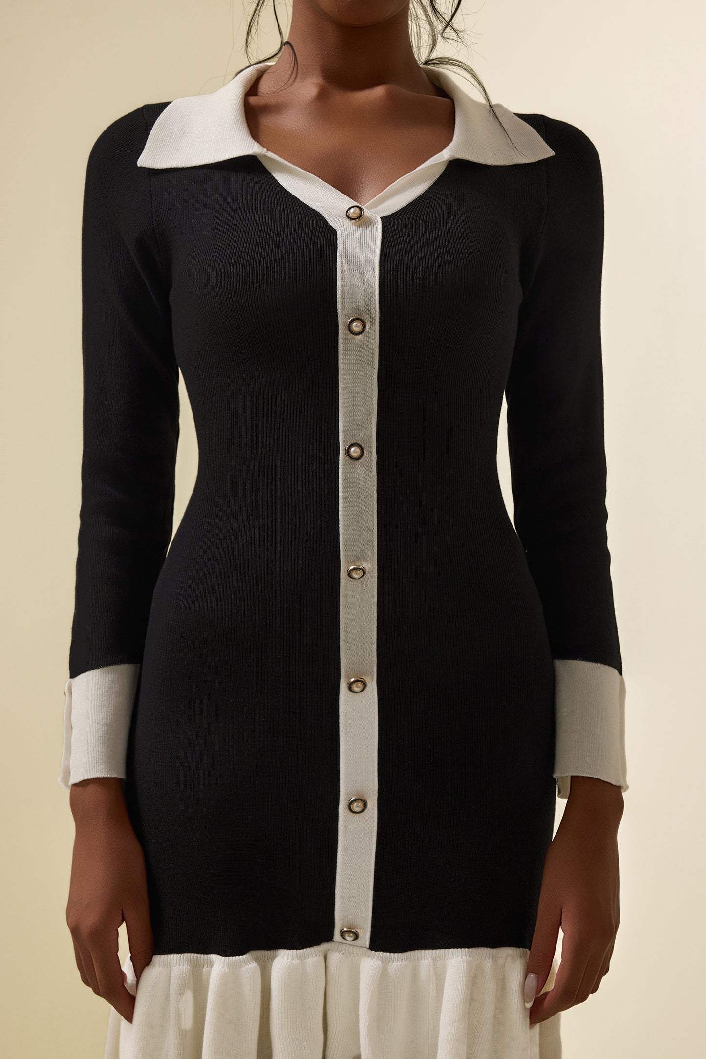 Jersey Contrast Color Frill Mini Dress