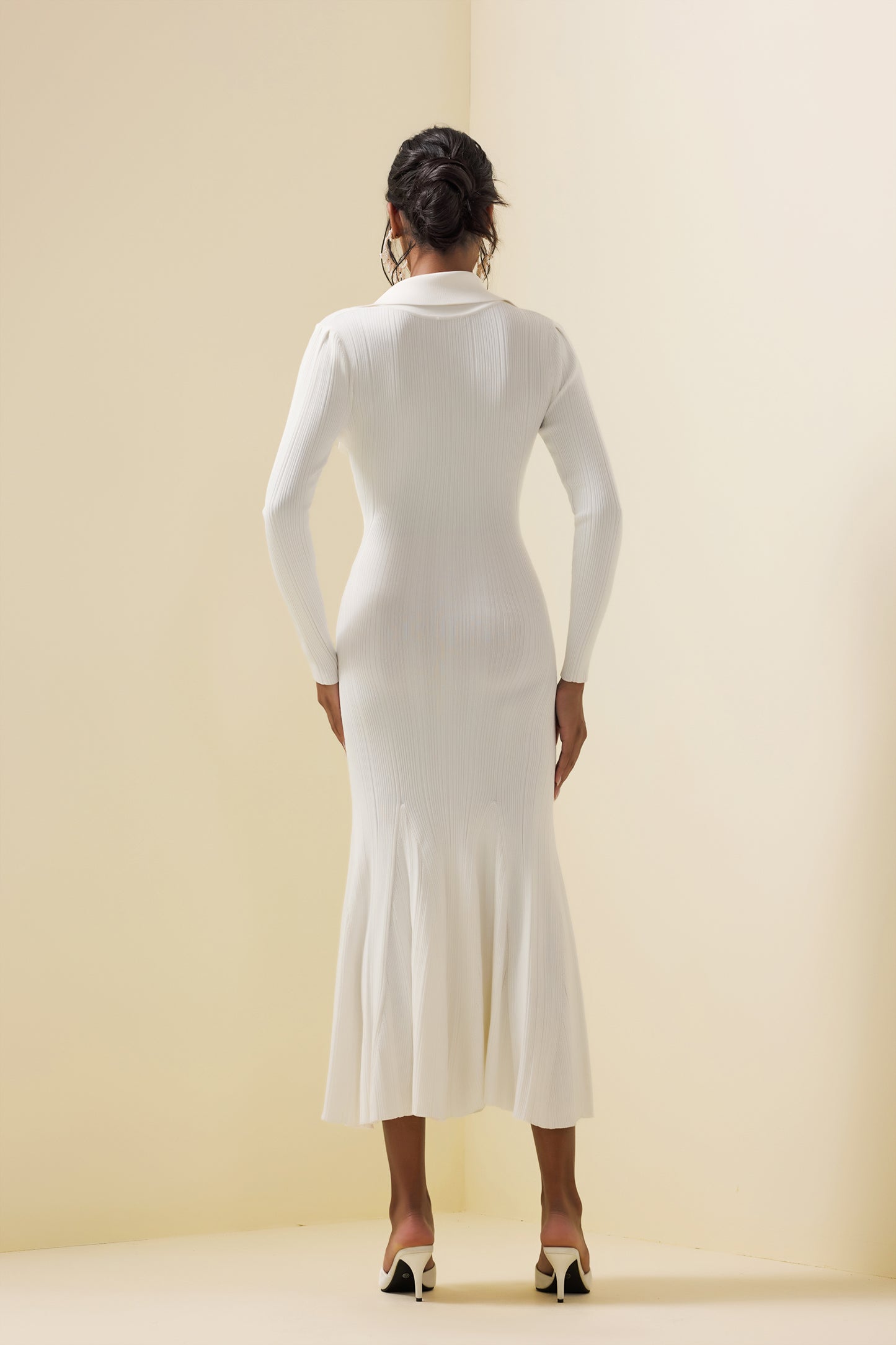 Jersey Button Long Sleeve Midi Dress