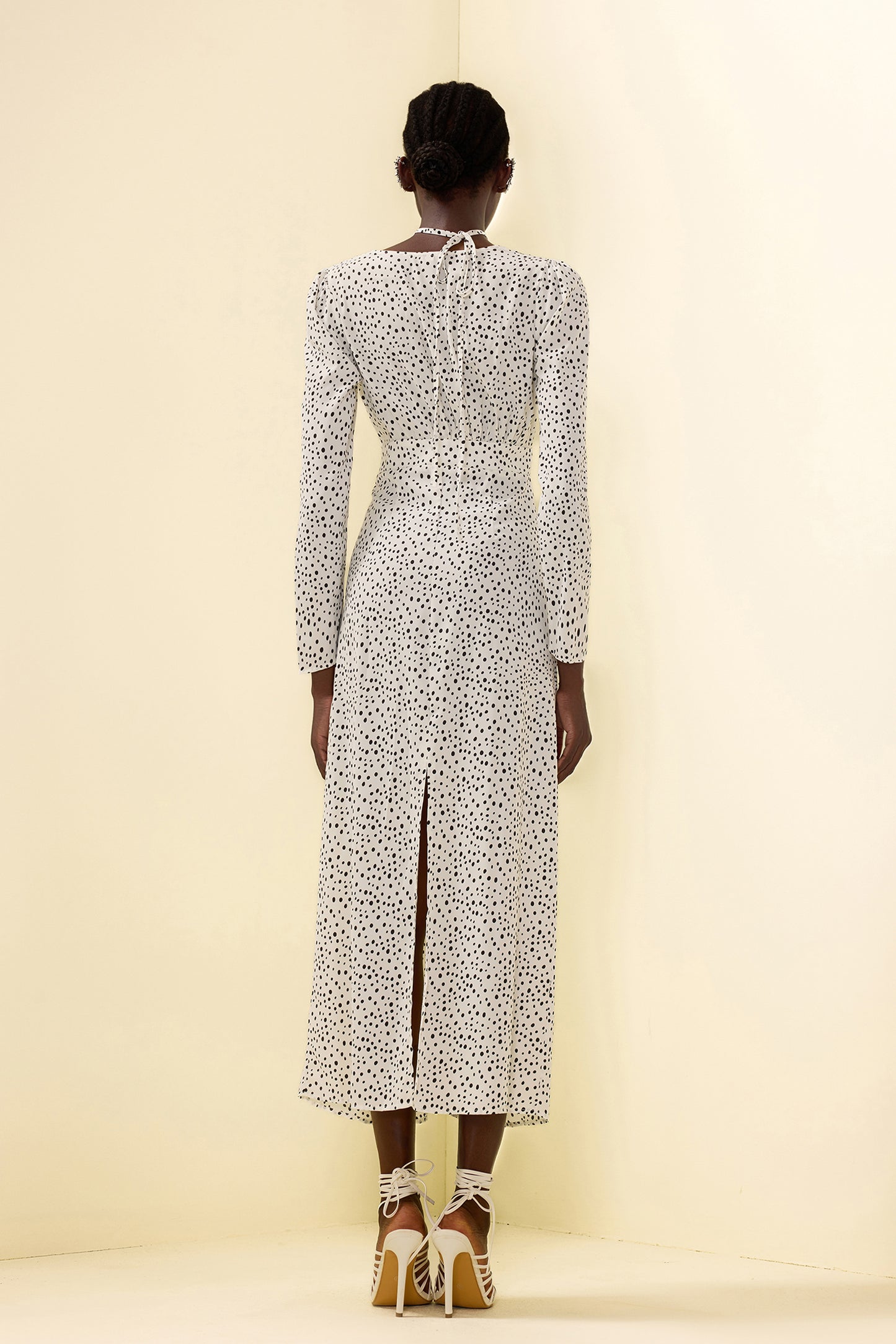 Polka Dot 3d Flower Ruched Midi Dress