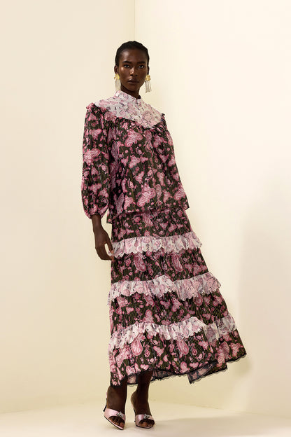 Paisley Print Gold Foil Stamping Midi Dress