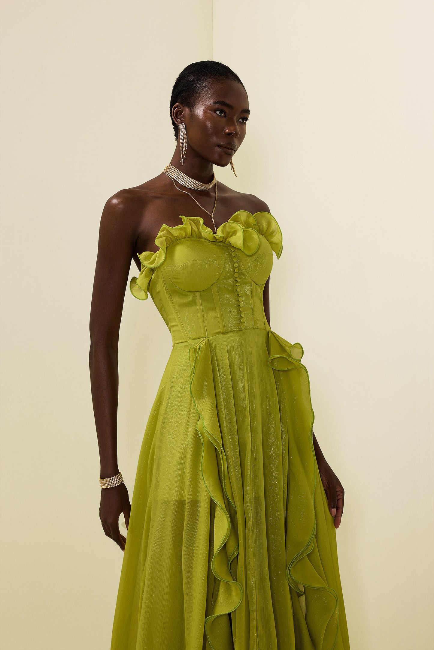 Frill Sweetheart Neck Sleeveless Maxi Dress