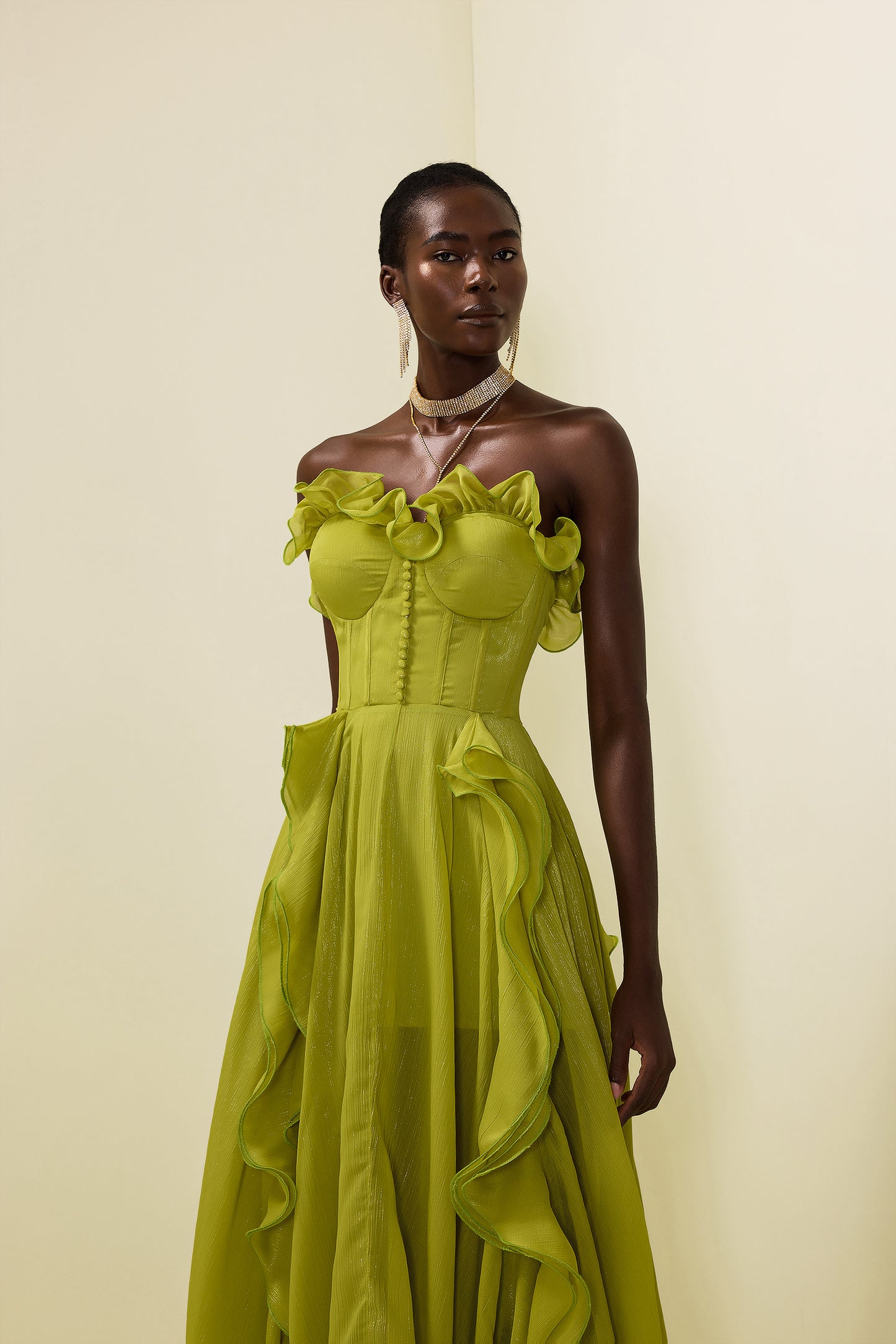 Frill Sweetheart Neck Sleeveless Maxi Dress