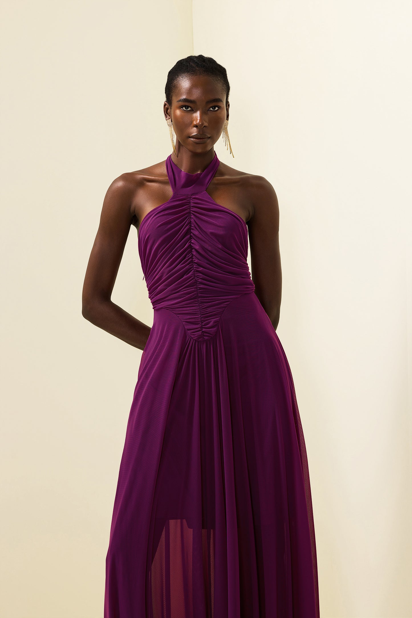 Halter Neck Ruched Maxi Dress