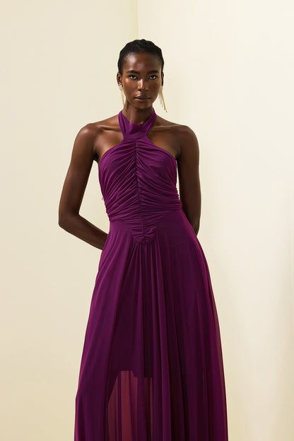 Halter Neck Ruched Maxi Dress