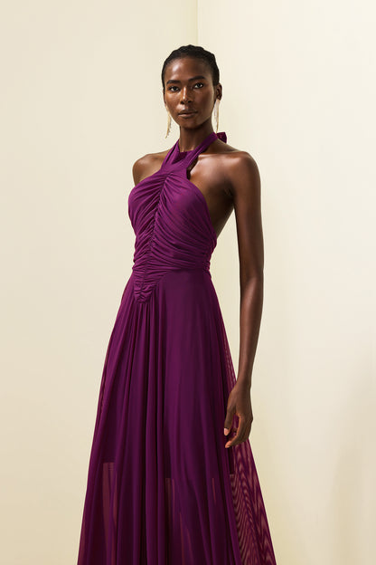 Halter Neck Ruched Maxi Dress