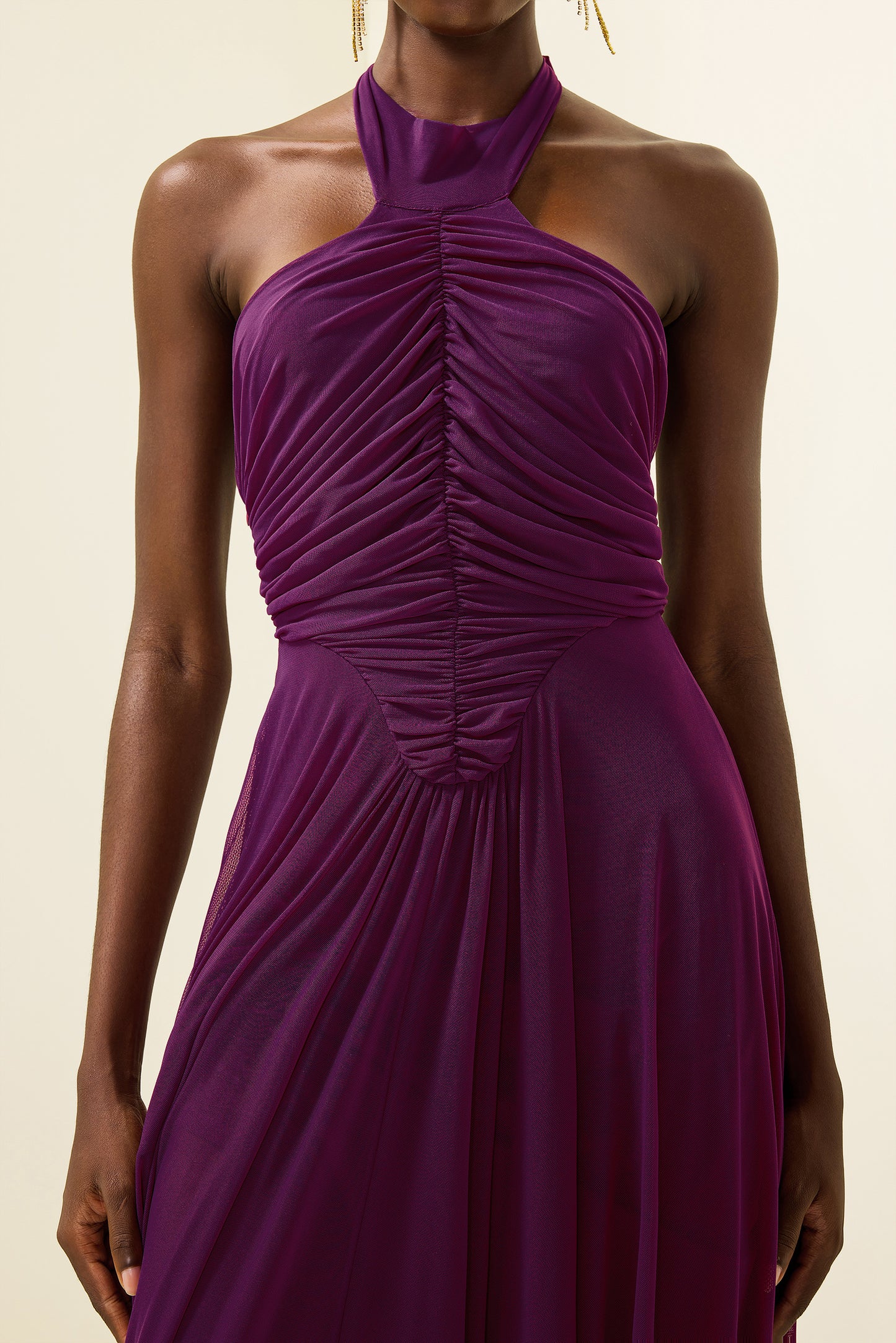 Halter Neck Ruched Maxi Dress