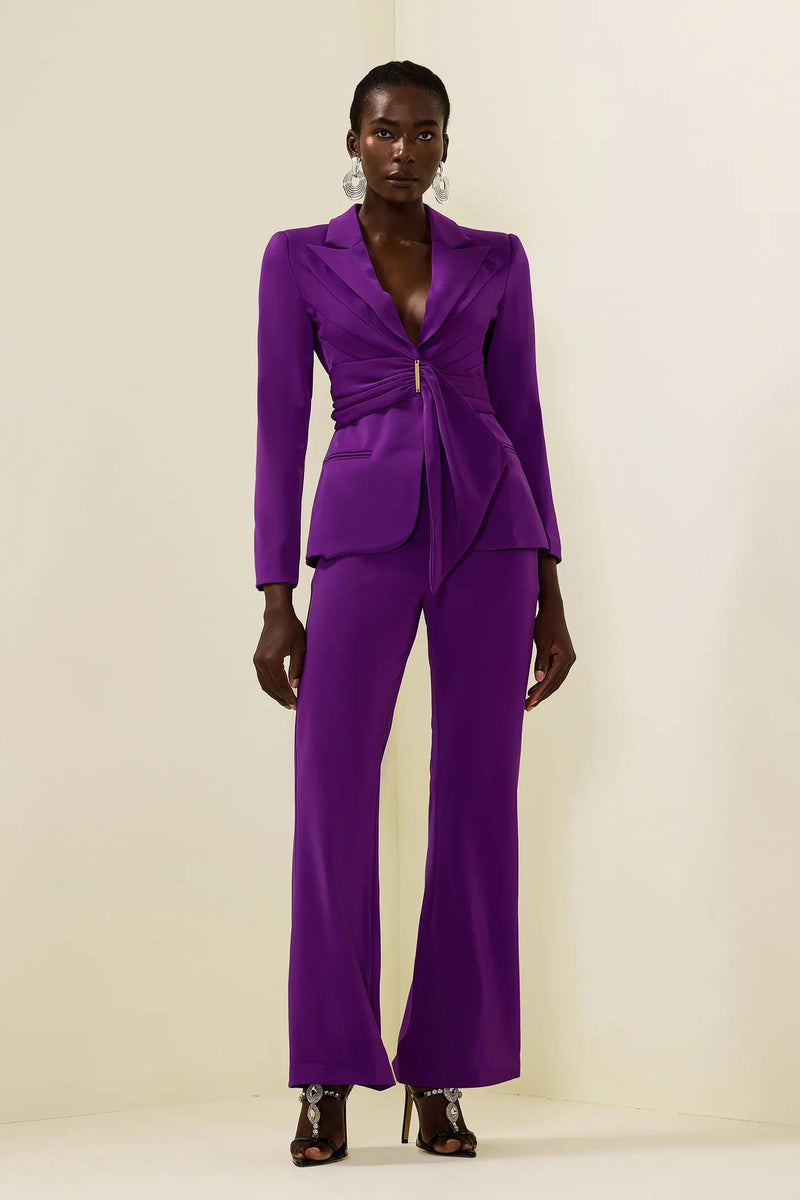 Ruched Bottom Blazer ＆mid Waist Pants Set