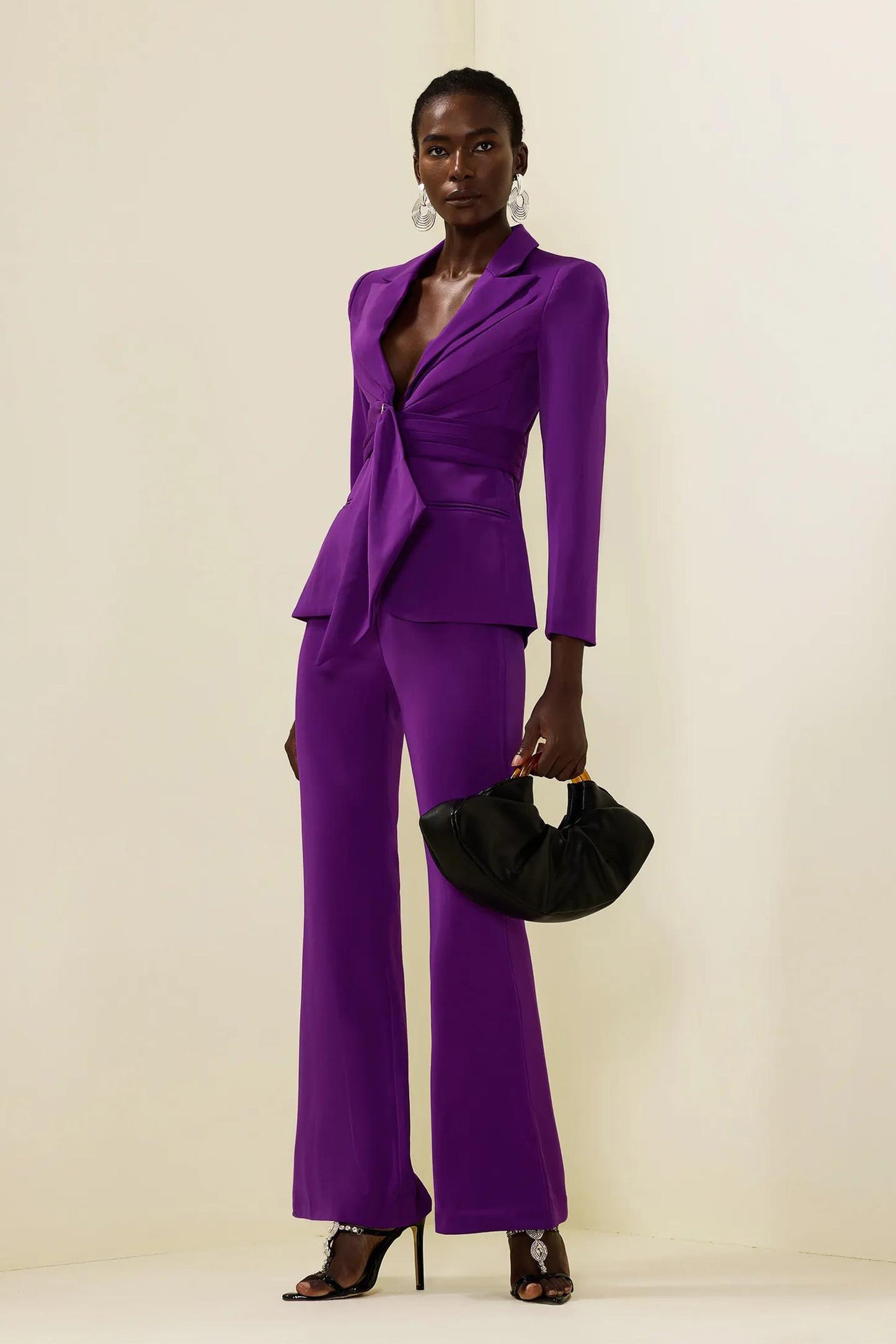 Ruched Bottom Blazer ＆mid Waist Pants Set