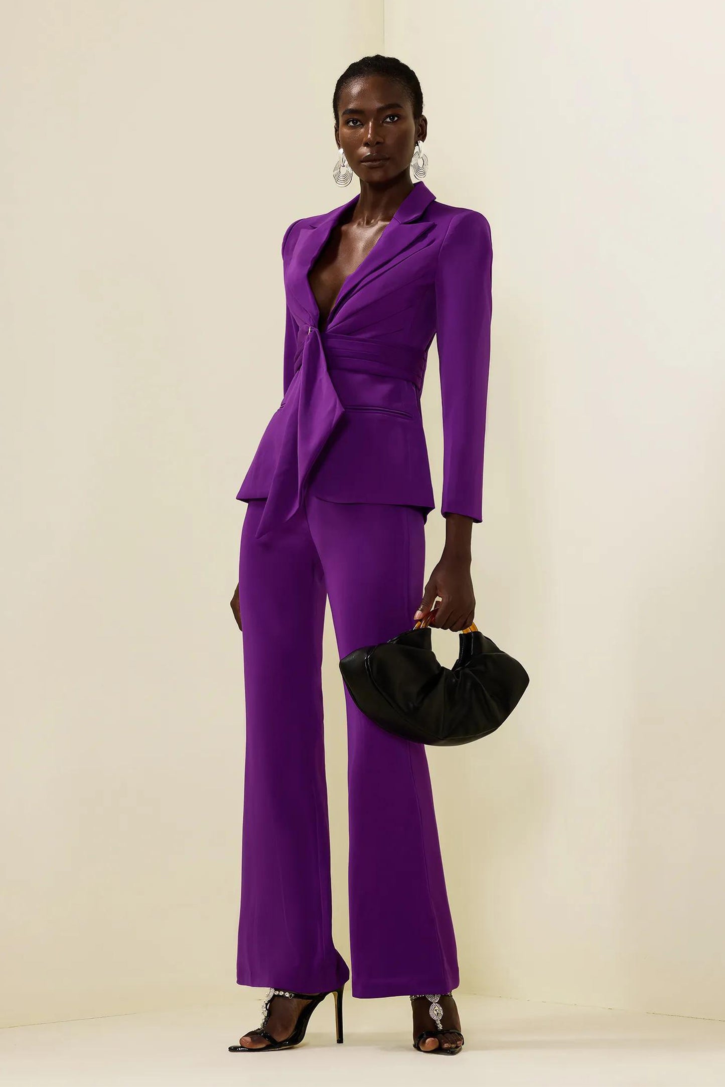 Ruched Bottom Blazer ＆mid Waist Pants Set