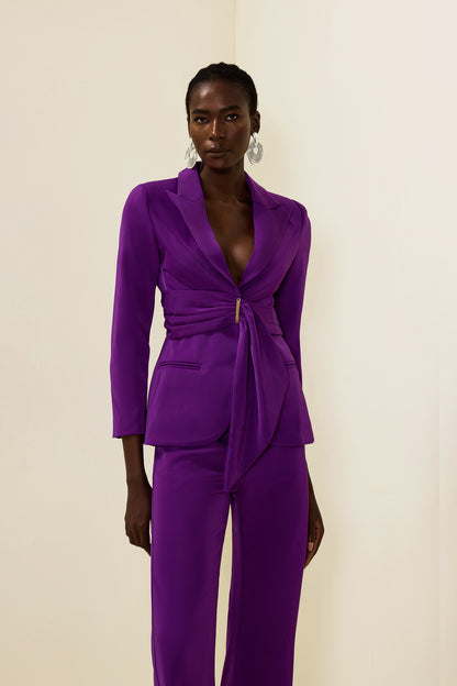 Ruched Bottom Blazer ＆mid Waist Pants Set