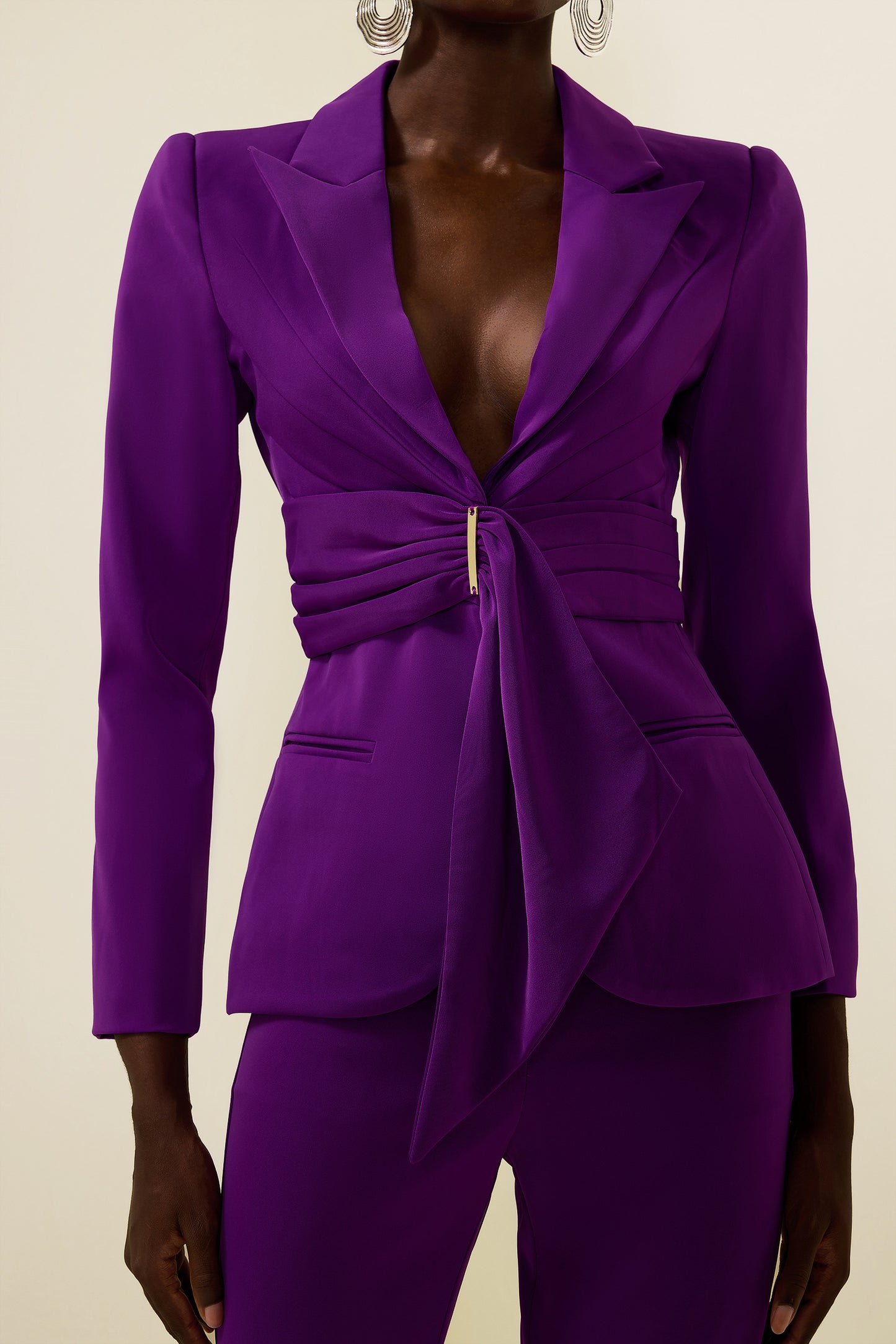 Ruched Bottom Blazer ＆mid Waist Pants Set