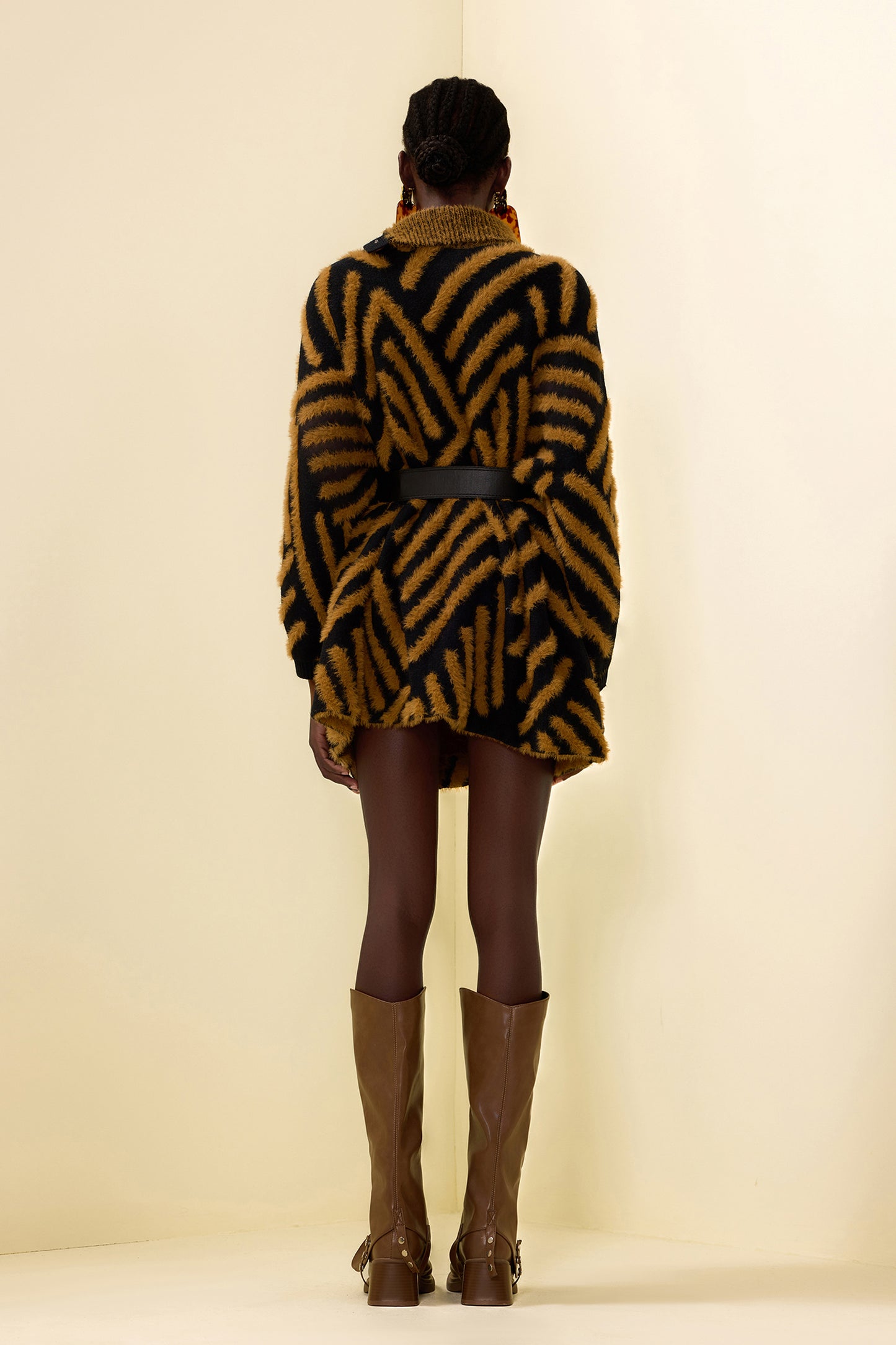High Neck Long Sleeve Sweater With Belt