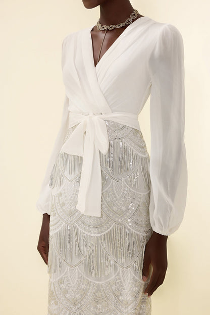 Sequin Tassel Long Sleeve Maxi Dress